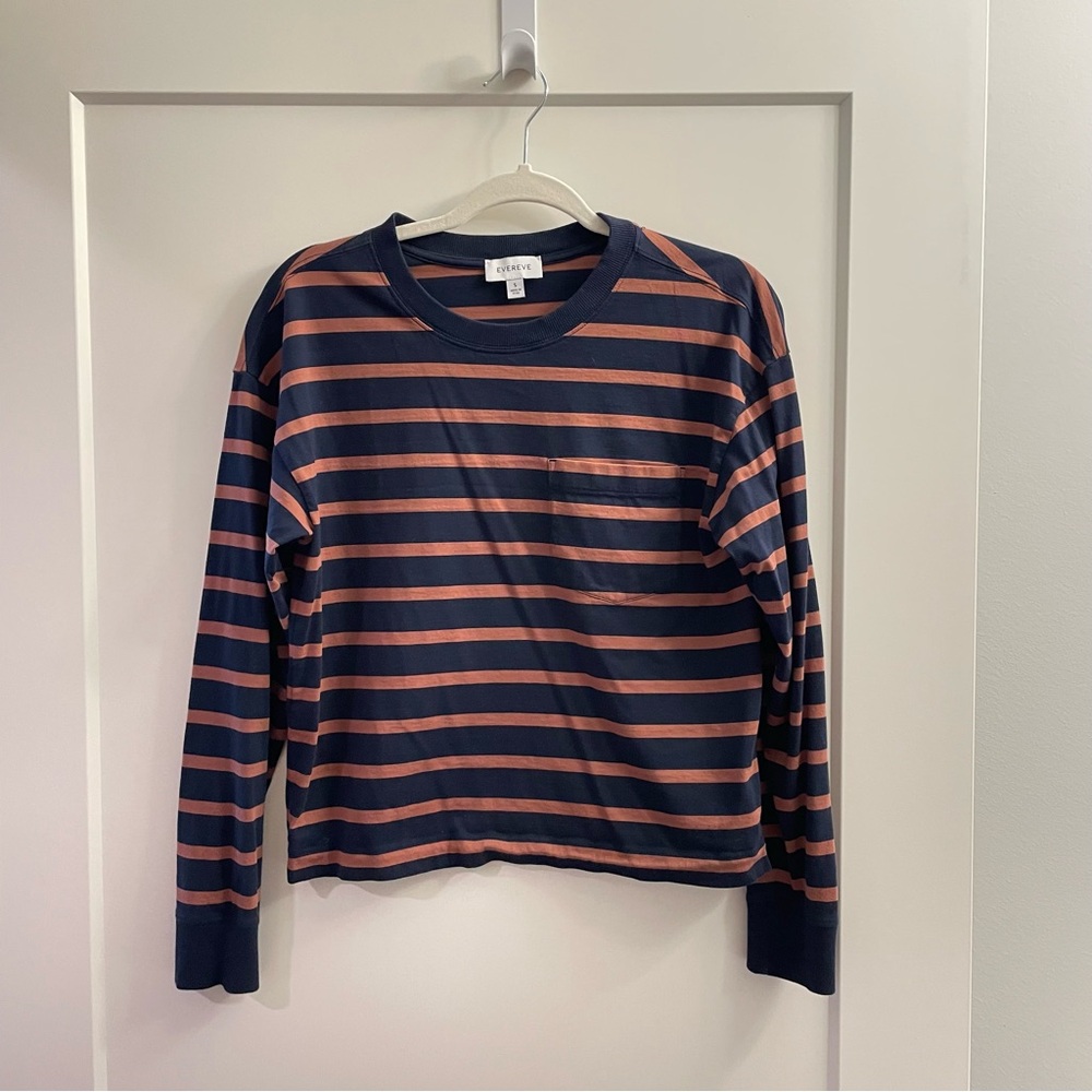 Evereve Navy and Brown long sleeve striped tee - Picture 2 of 4